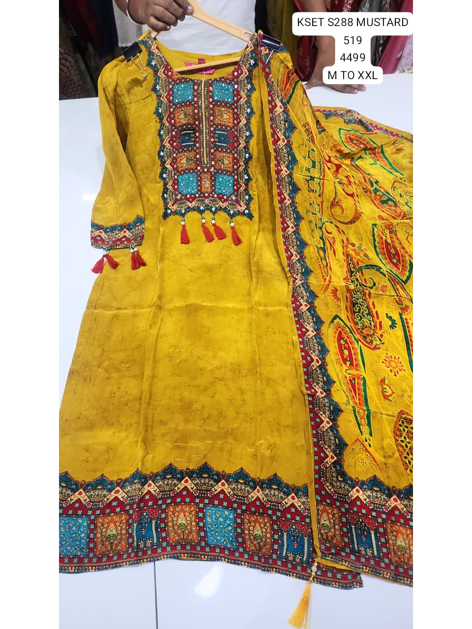 Mustard Yellow Ethnic Embroidered Women’s Kurti with Tassel Detailing