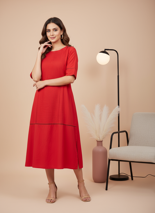 Bright Red Straight Fit Kurti | Daily & Office Wear