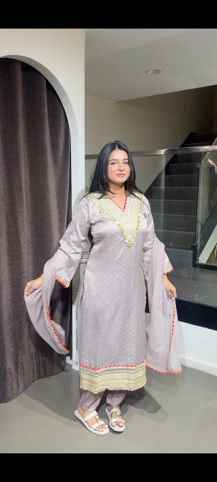 Elegant Sequin Embroidered Straight Kurta with Dupatta for Women | Elegant Flowy Party Wear Ethnic Dress