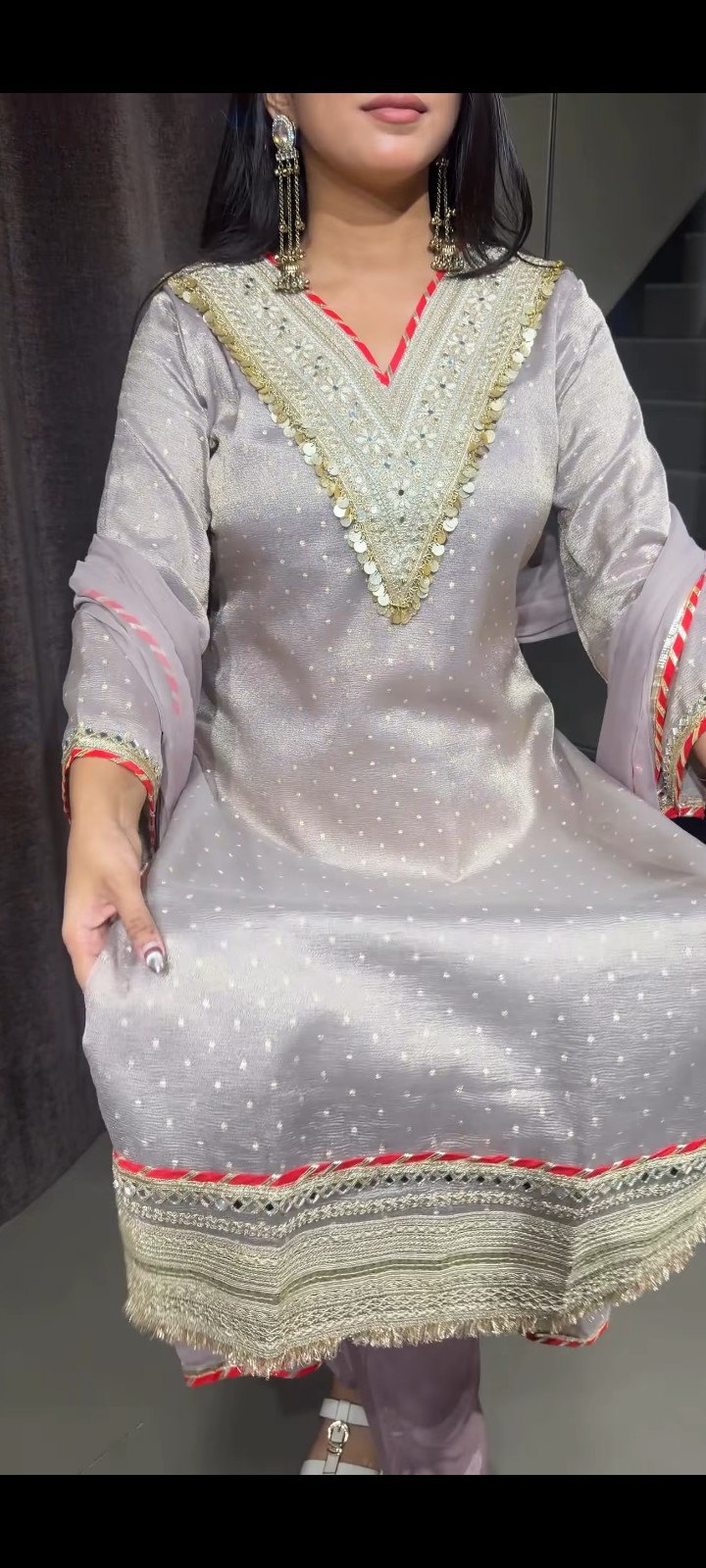 Elegant Sequin Embroidered Straight Kurta with Dupatta for Women | Elegant Flowy Party Wear Ethnic Dress