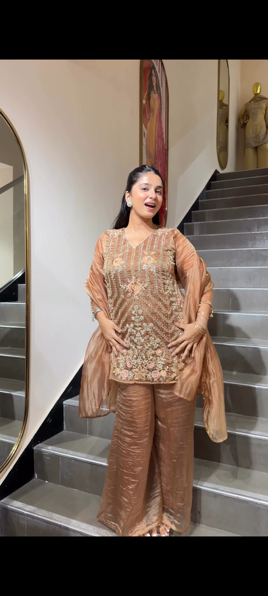 Embroidered Kurta Palazzo Set with Dupatta for Women | Elegant Festive Ethnic Wear
