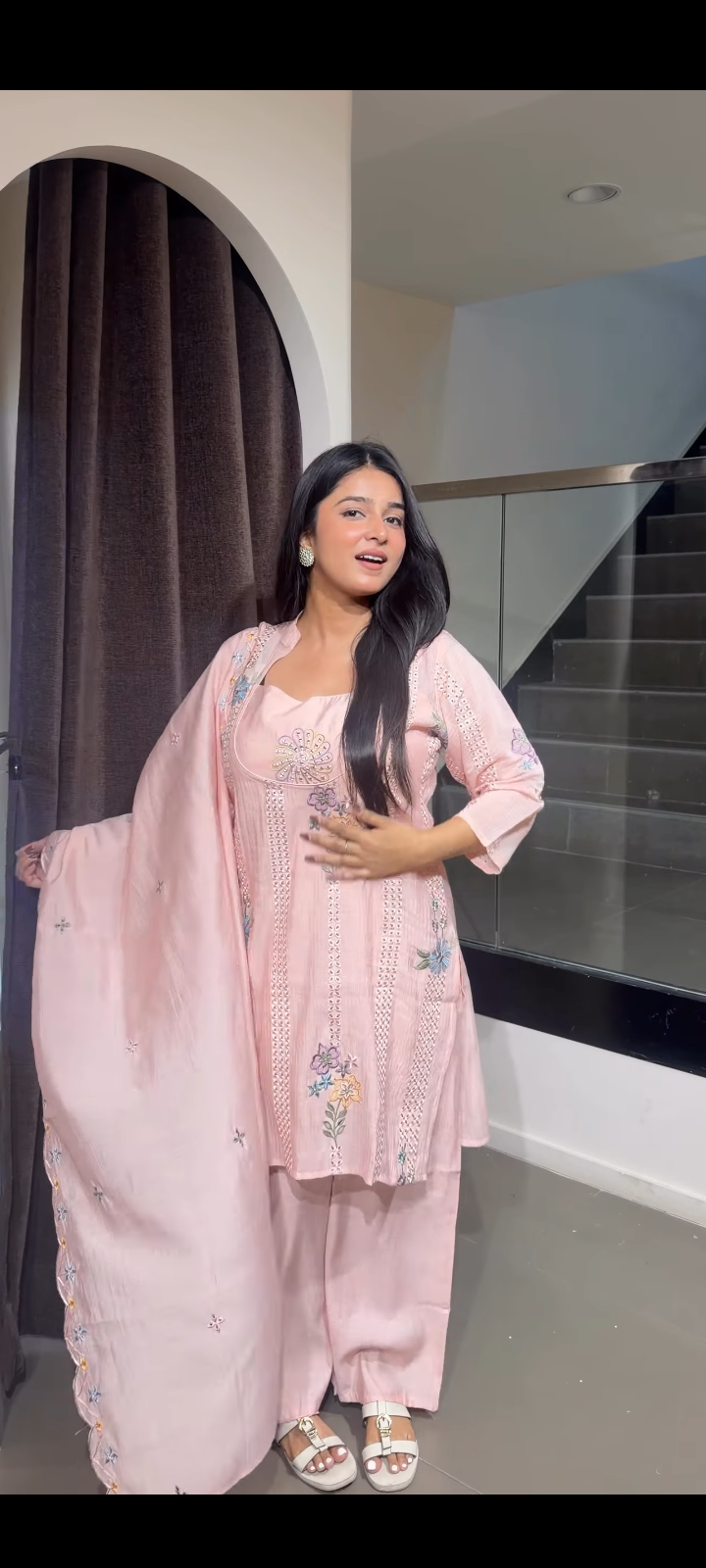 Elegant Pearl Sequin Kurta Set with Dupatta | Designer Ethnic Statement Wear
