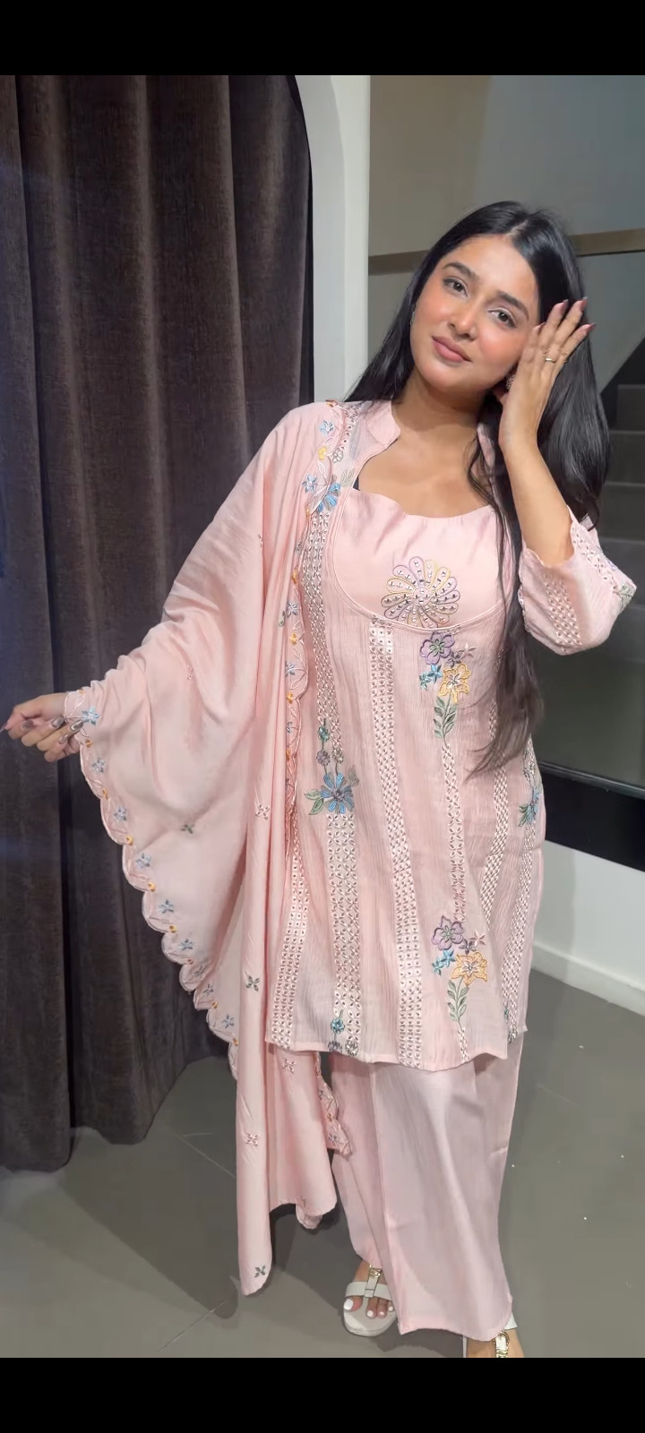 Elegant Pearl Sequin Kurta Set with Dupatta | Designer Ethnic Statement Wear