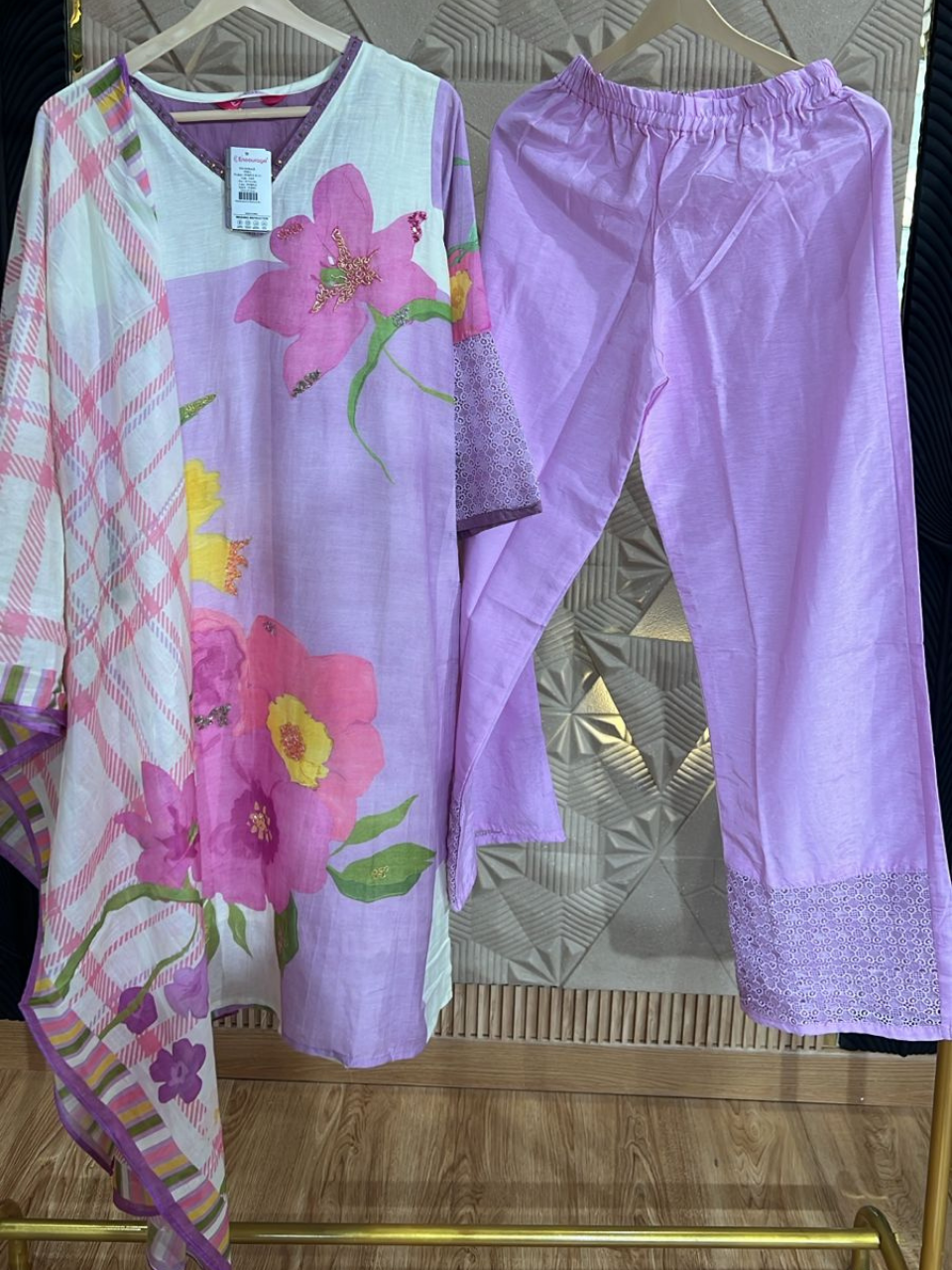 Women Lavender Floral Printed Kurta Pant Dupatta Set | Elegant Ethnic Wear for Women