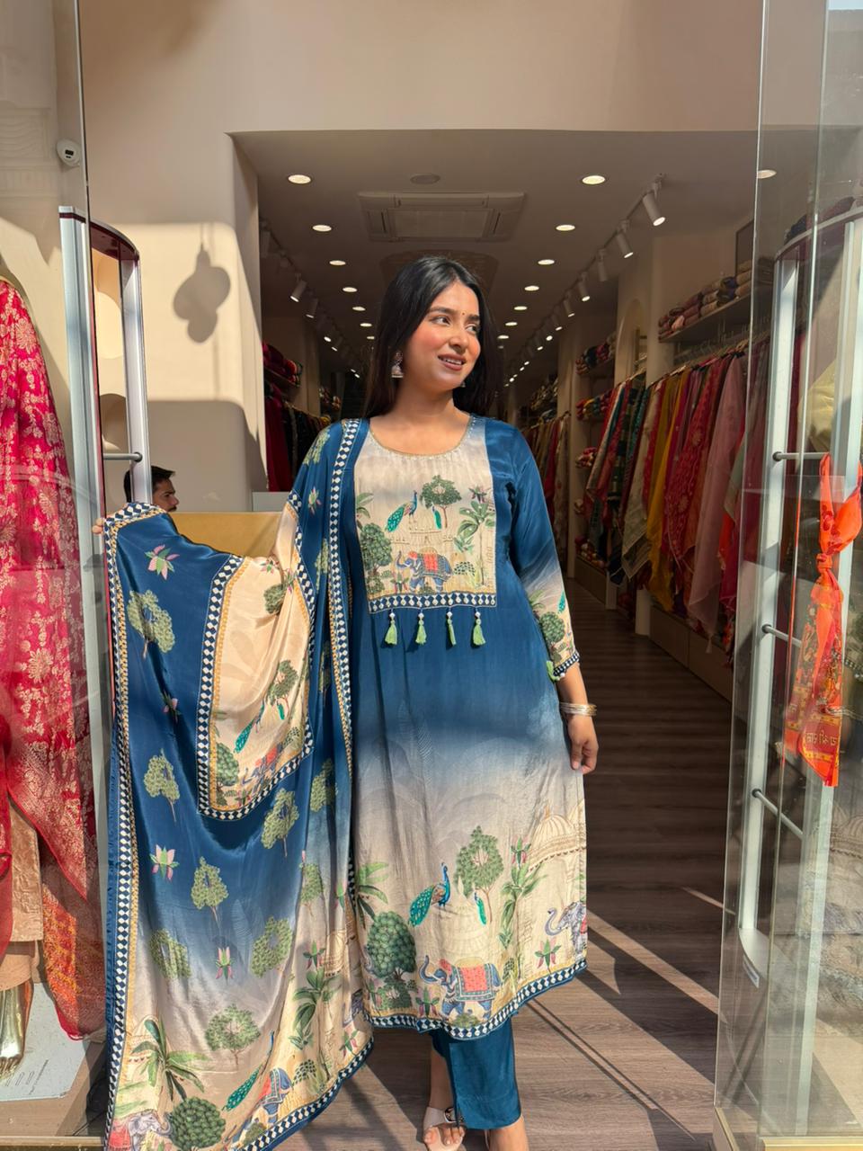 Blue Designer Printed Kurta Set with Dupatta for Women | Premium Ethnic Wear Suit