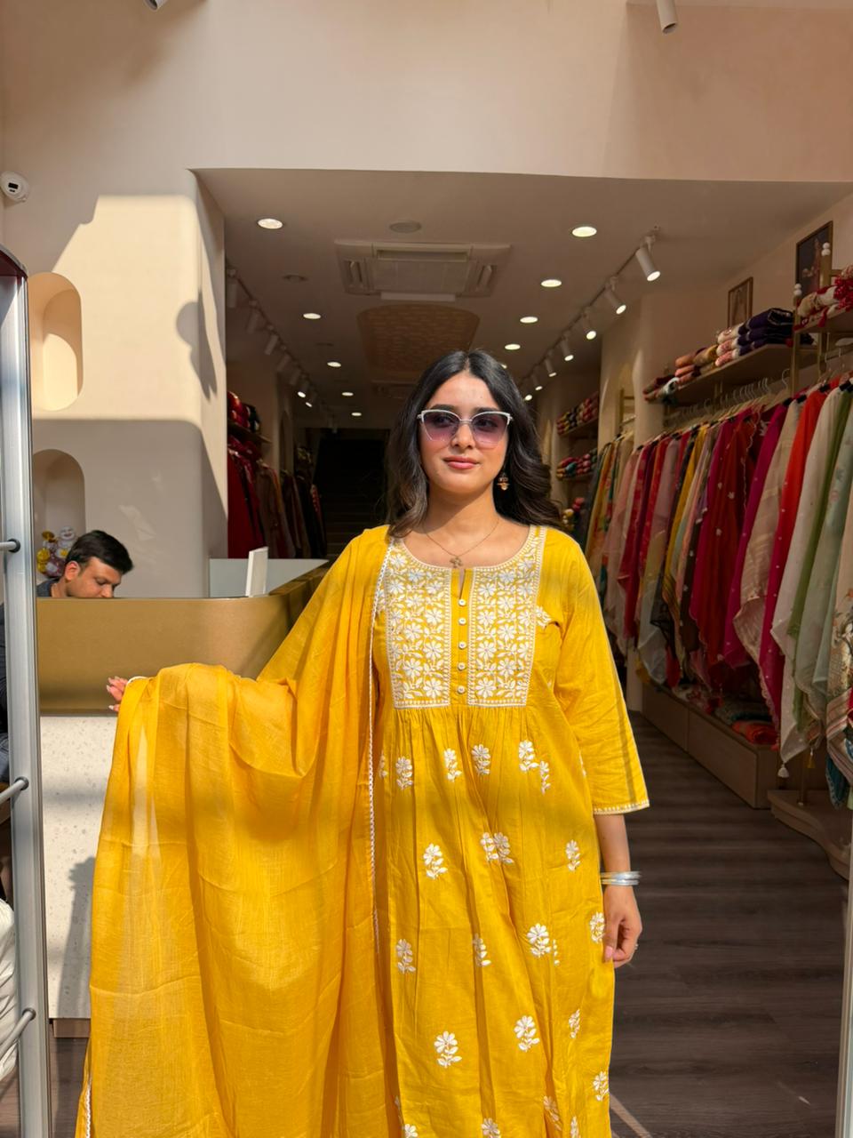 Mustard Yellow Printed A-Line Kurta Set with Dupatta for Women | Festive & Casual Wear