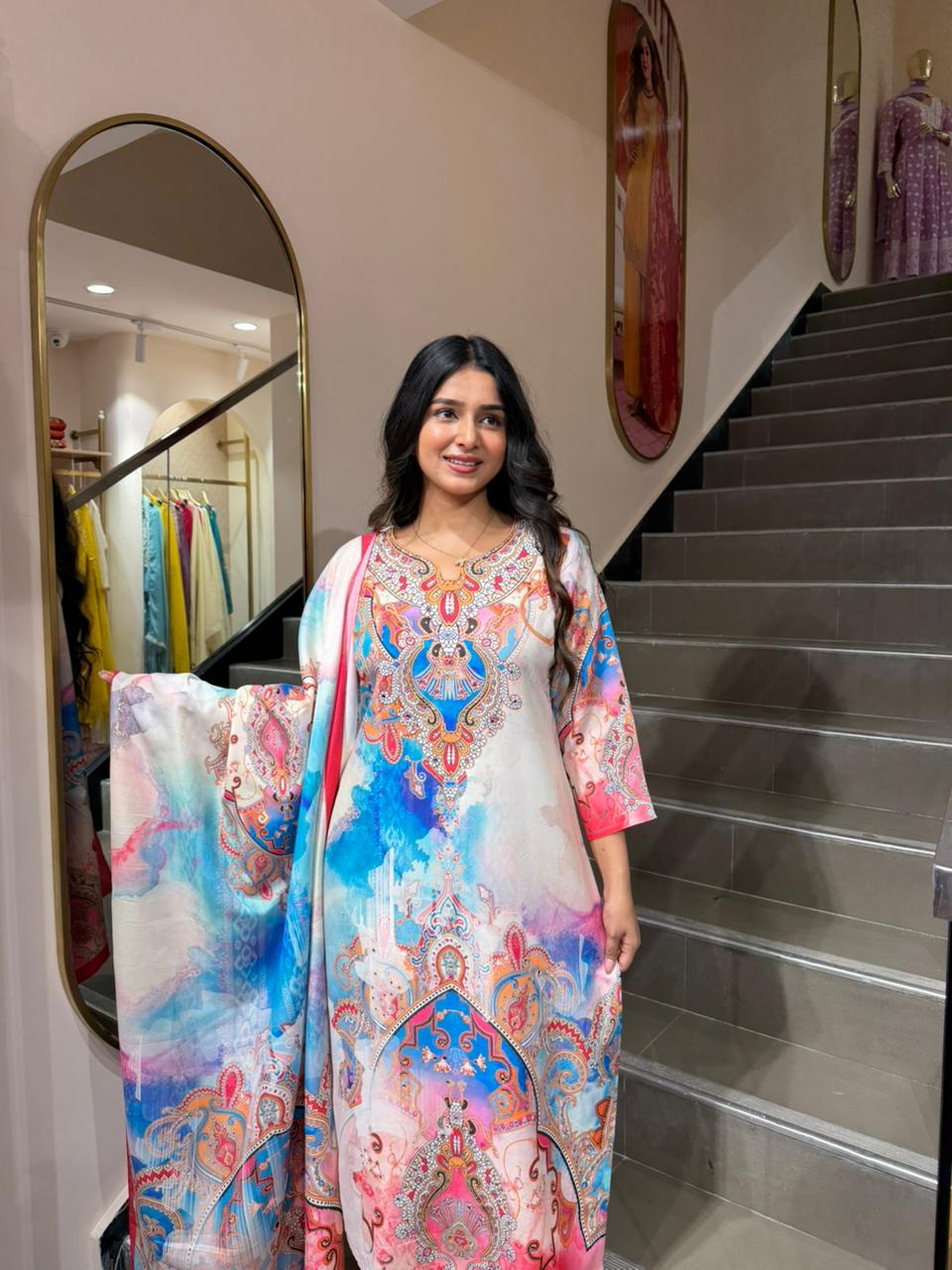 Multicolor Digital Print Kurta Set with Dupatta for Women | Designer Ethnic Wear