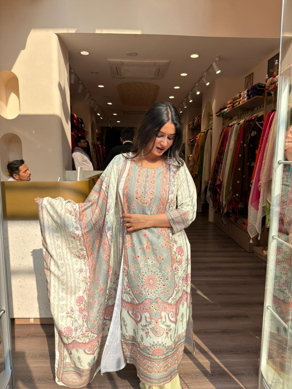 Sage Green Printed Kurta Set with Dupatta for Women | Elegant Designer Ethnic Wear