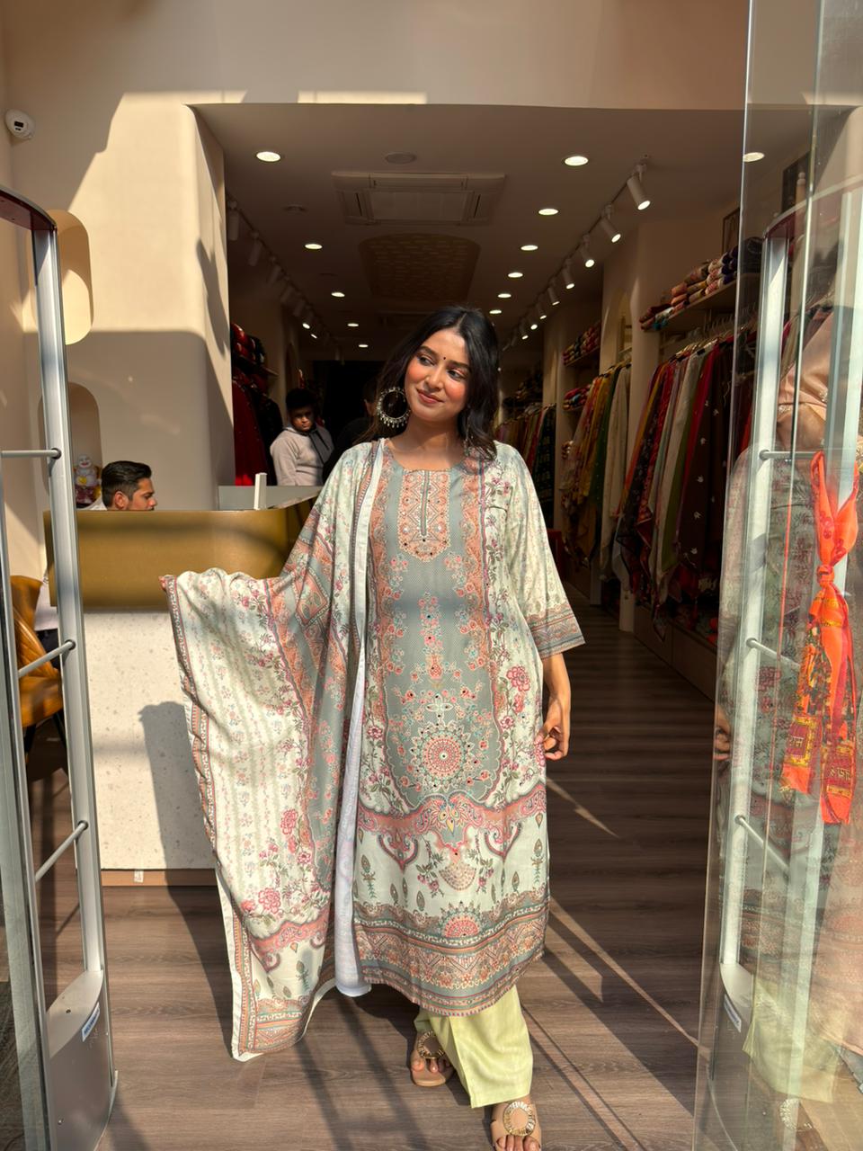 Sage Green Printed Kurta Set with Dupatta for Women | Elegant Designer Ethnic Wear