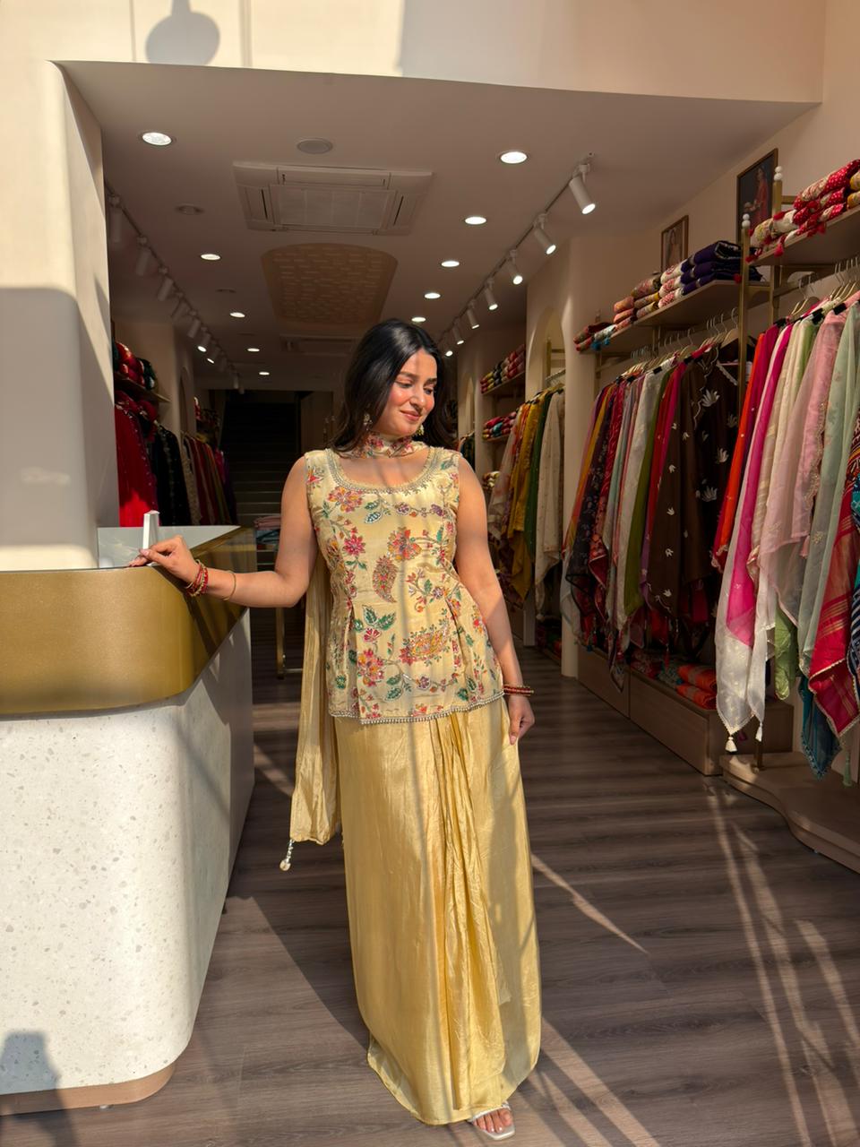Golden Embroidered Indo-Western Co-ord Set for Women | Festive & Wedding Wear