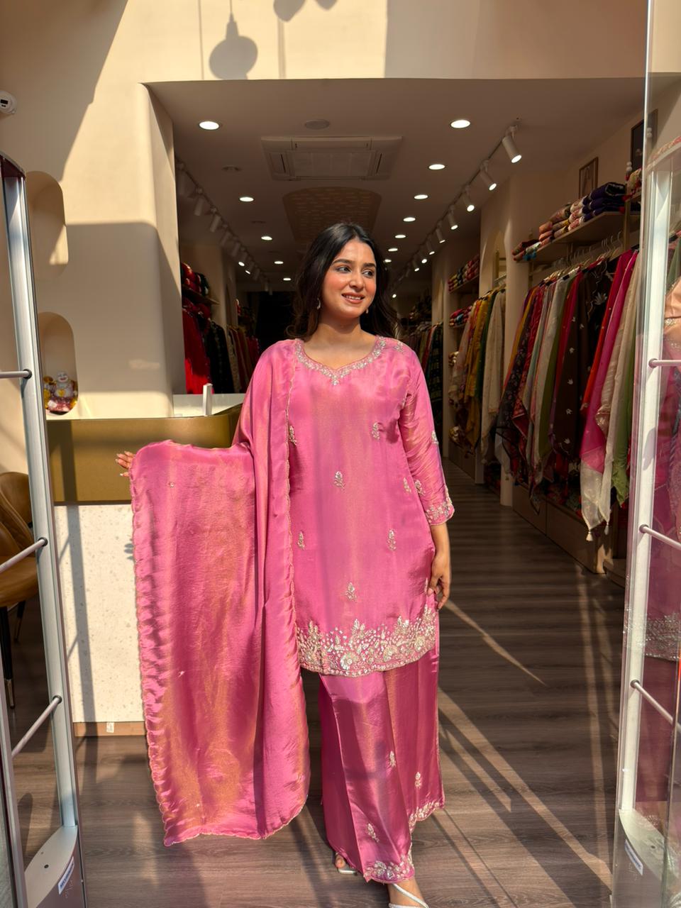 Rani Pink Embroidered Kurta Set with Dupatta for Women | Festive & Wedding Wear