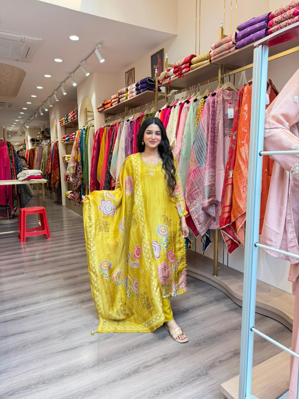 Mustard Yellow Floral Printed 3 Piece Lawn Suit with Dupatta – Summer Collection