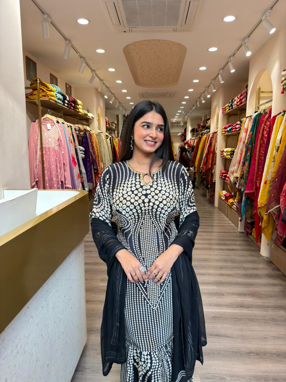 Black Printed Kurta Sharara Set with Dupatta for Women | Elegant Ethnic Co-ord Set