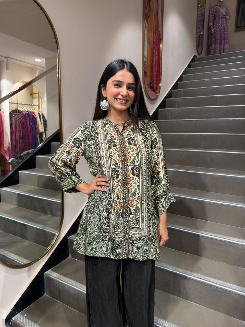Printed Short Kurti with Palazzo Pants for Women | Stylish Indo-Western Co-ord Set