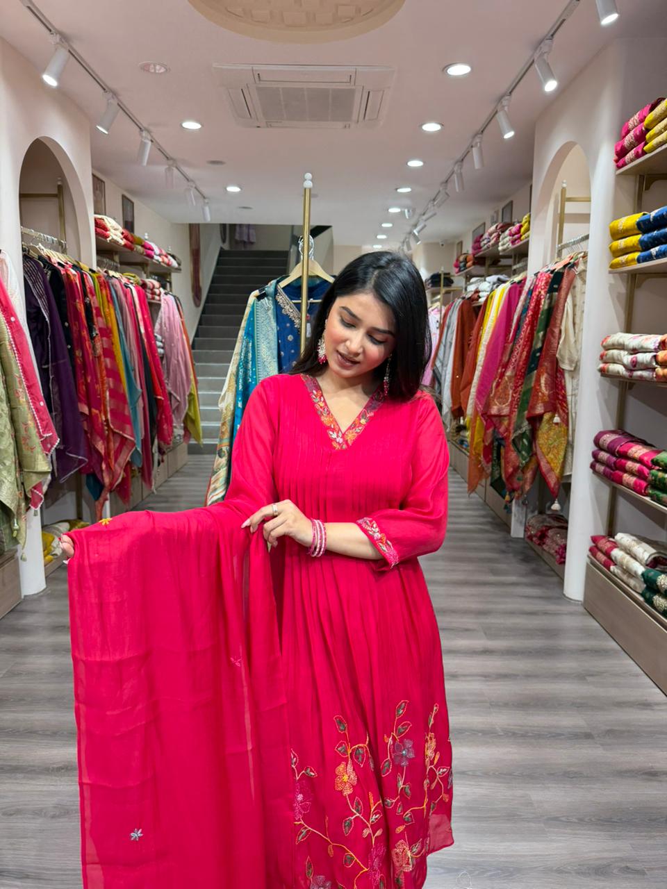 Rani Pink Embroidered Anarkali Kurta Set with Dupatta for Women | Festive & Party Wear Suit