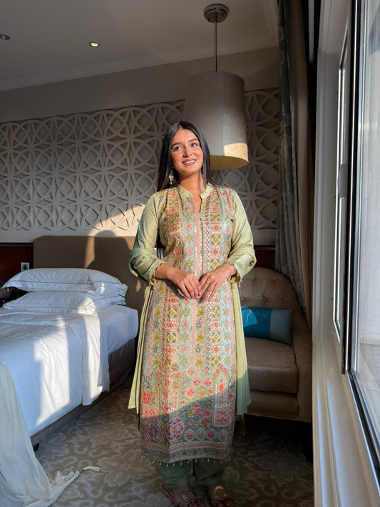 Mint Green Heavy Embroidered Kurta Set with Dupatta – Luxury Festive Wear for Women