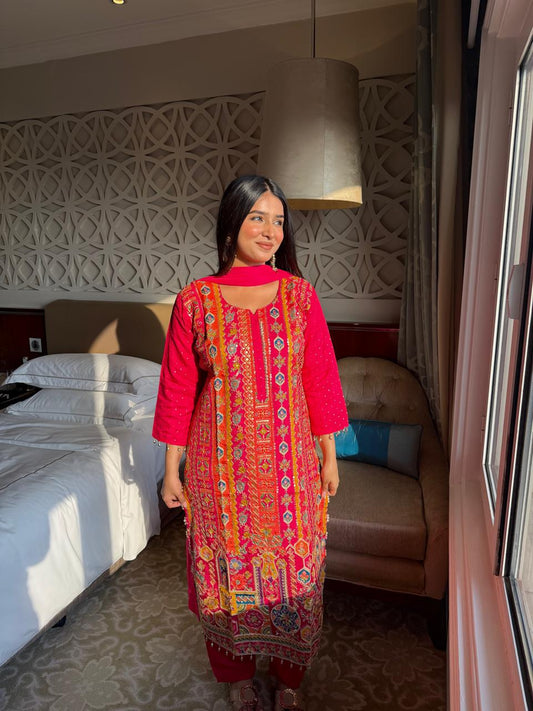 Red Heavy Embroidered Kurta Set with Dupatta – Festive & Wedding Wear for Women