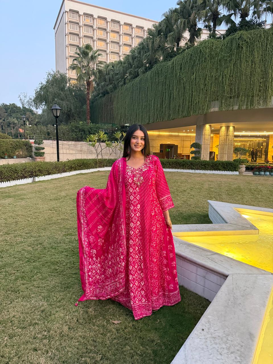 Premium Pink Printed Lawn 3 Piece Anarkali Suit with Dupatta – Festive Wear