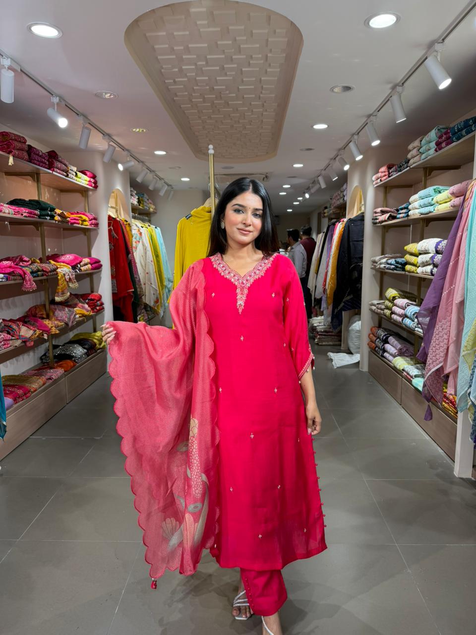 Elegant Pink Embroidered Kurta Set with Dupatta for Women | Festive Wear