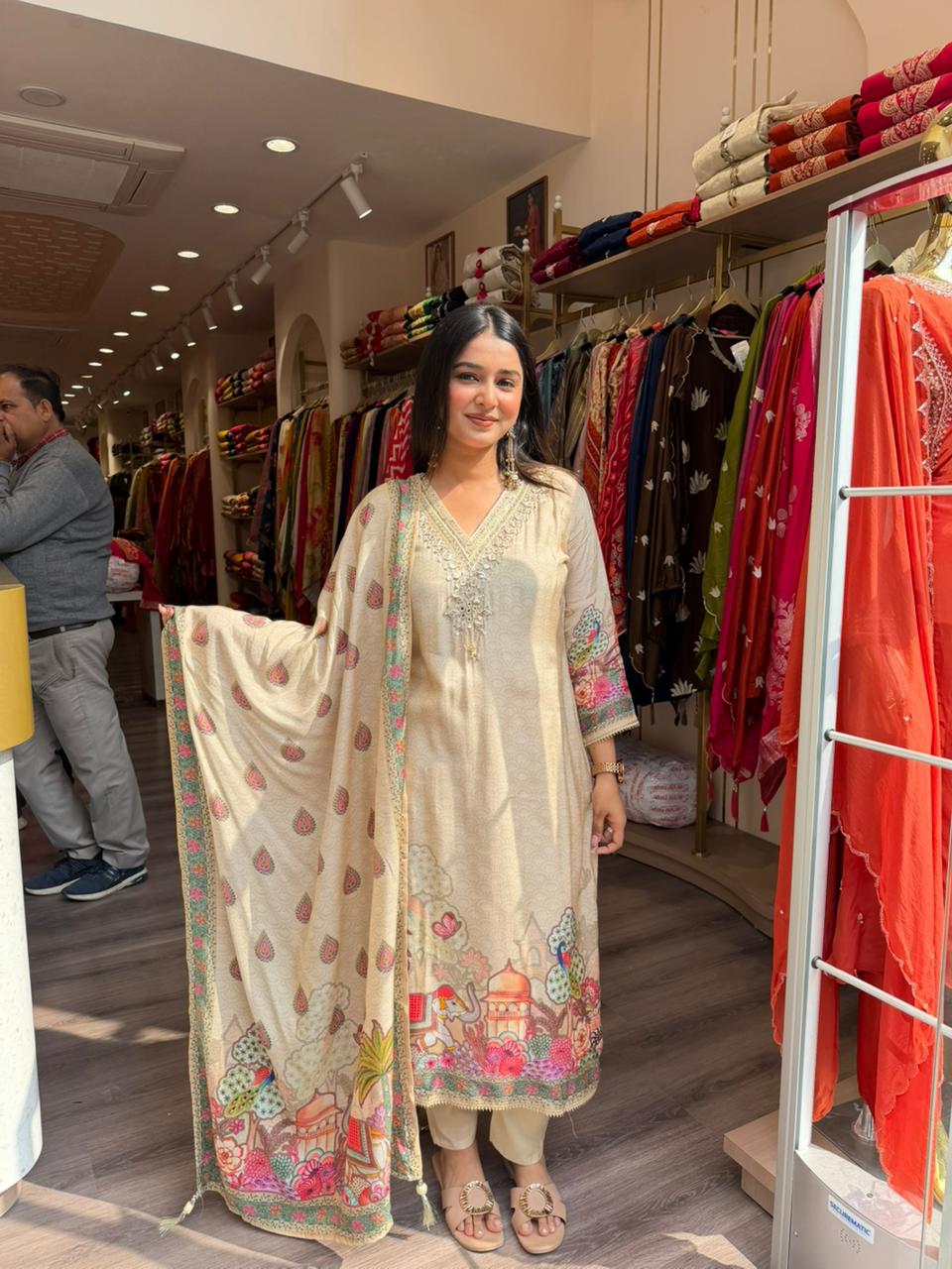 Beige Paisley Printed Kurta Set with Dupatta – Elegant Traditional Wear for Women