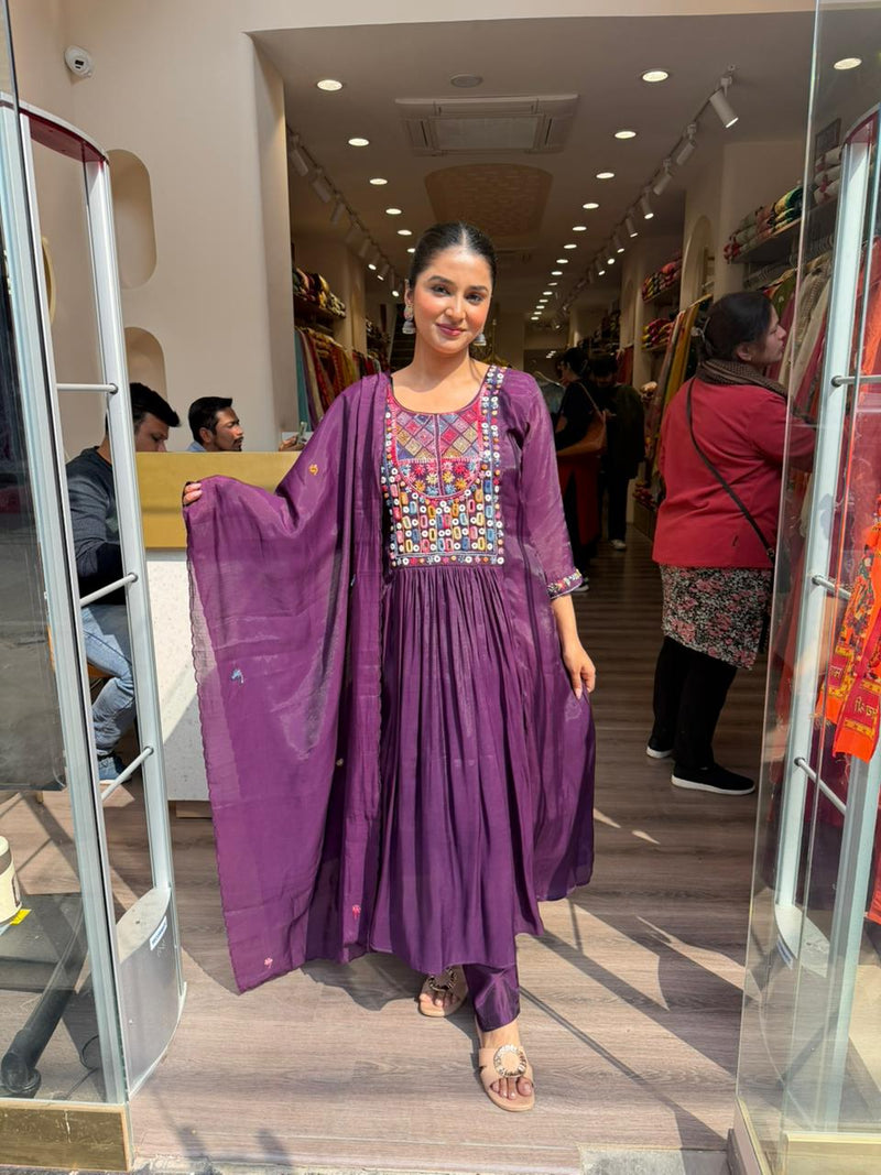 Royal Purple Embroidered Kurta Set with Dupatta – Festive & Elegant Ethnic Wear for Women