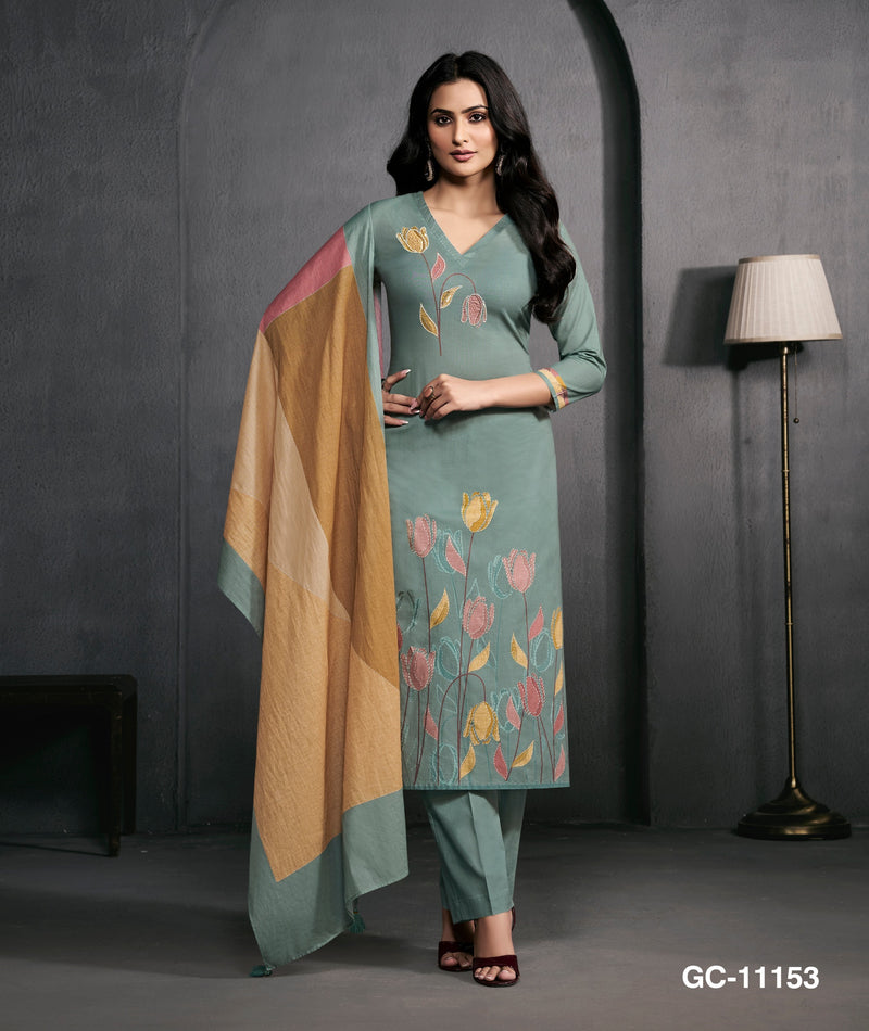 Sea Green Floral Embroidered Kurta Set with Dupatta for Women | Elegant Ethnic Wear
