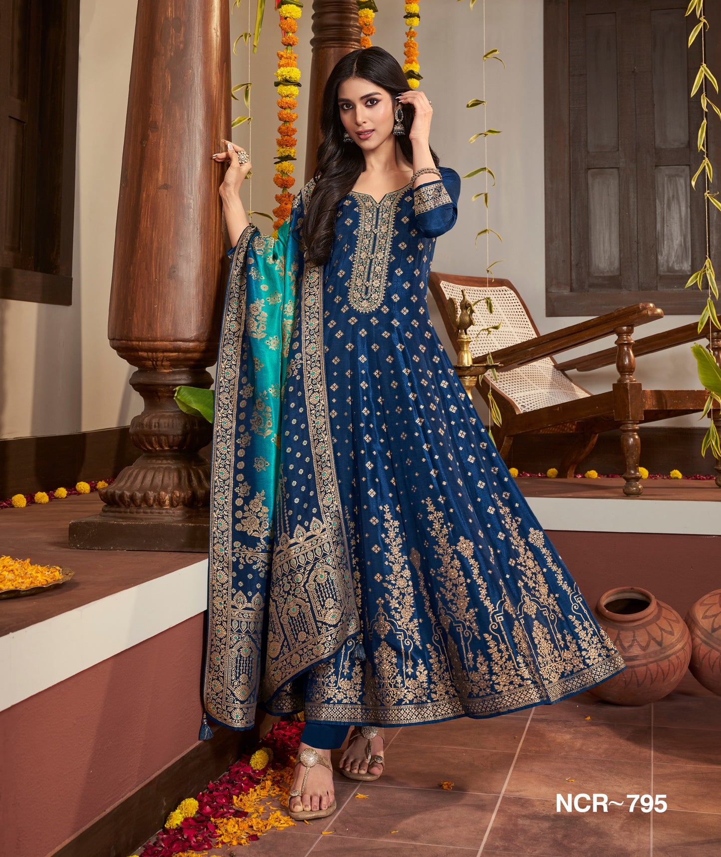 Royal Navy Blue Embroidered Anarkali Kurta Set for Women with Dupatta | Festive Wedding Ethnic Wear Suit