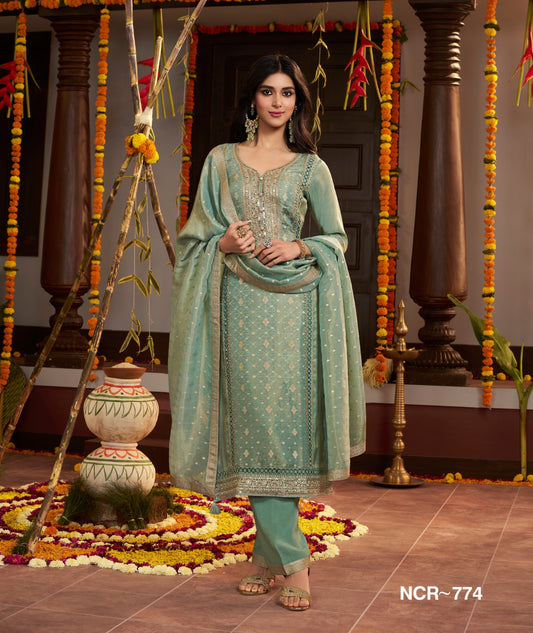 Sea Green Embroidered Women Salwar Suit Set with Dupatta – Elegant Festive Ethnic Kurta Set