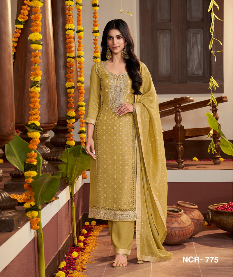 Mustard Embroidered Women Salwar Suit Set with Dupatta – Elegant Ethnic Festive Wear Kurta Set