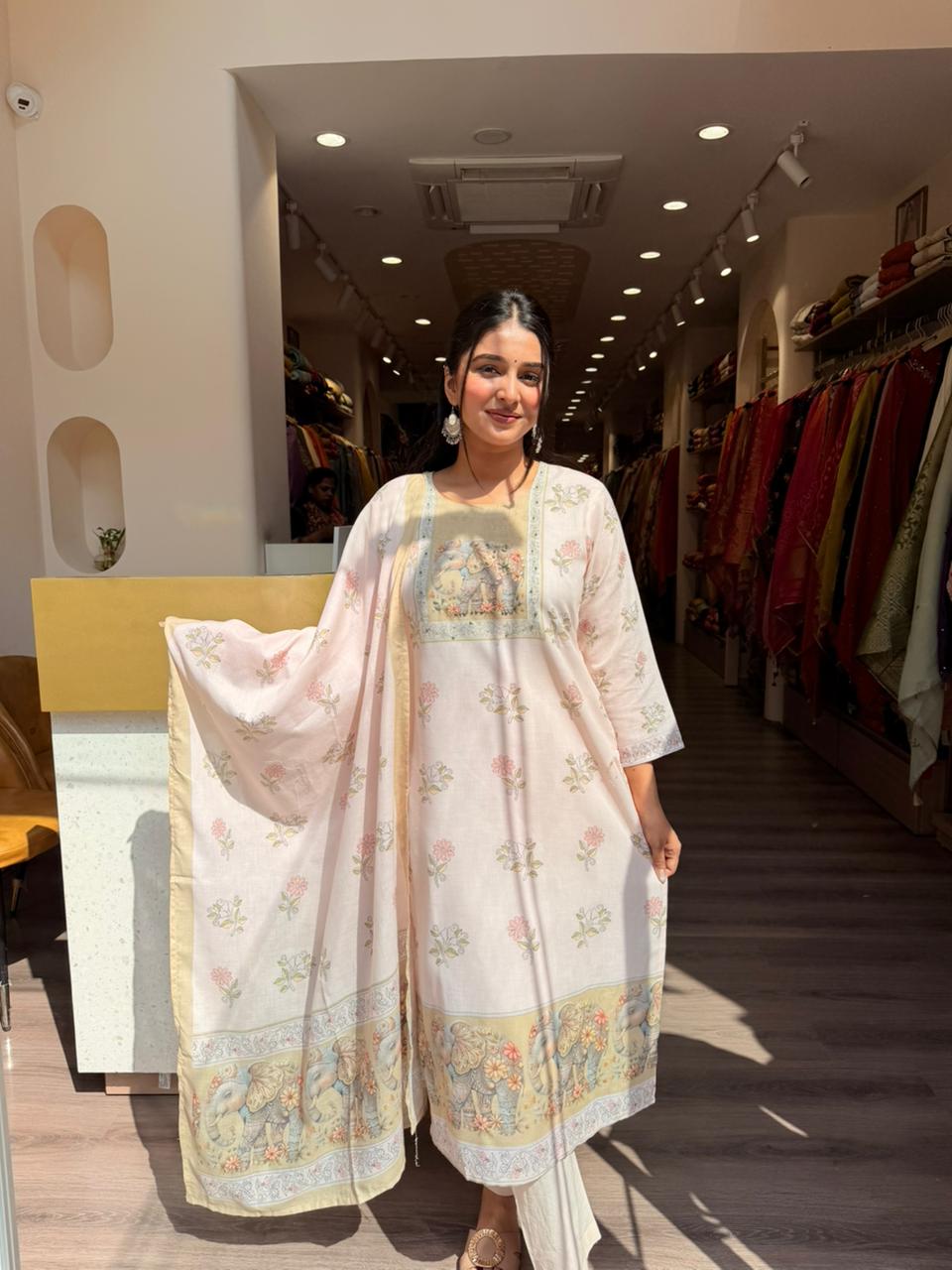 Pastel Pink Printed Kurta Set with Dupatta for Women
