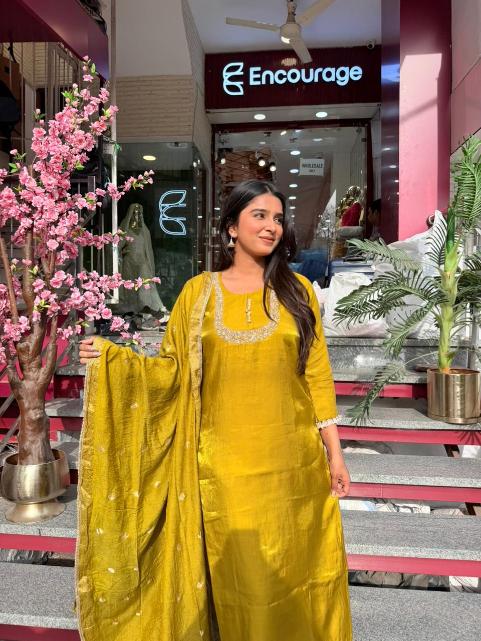 Mustard Yellow Solid Kurta Set with Dupatta for Women | Festive Ethnic Wear