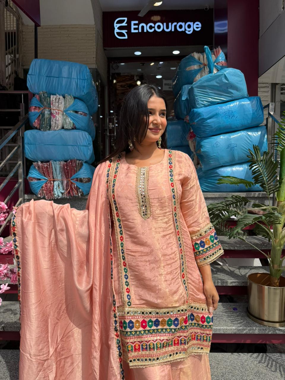 Women Peach Embroidered Kurta Set with Dupatta | Festive & Wedding Wear