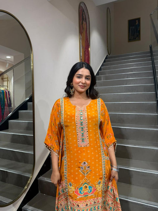 Rust Orange Printed Kurta Sharara Set for Women | Festive Ethnic Wear
