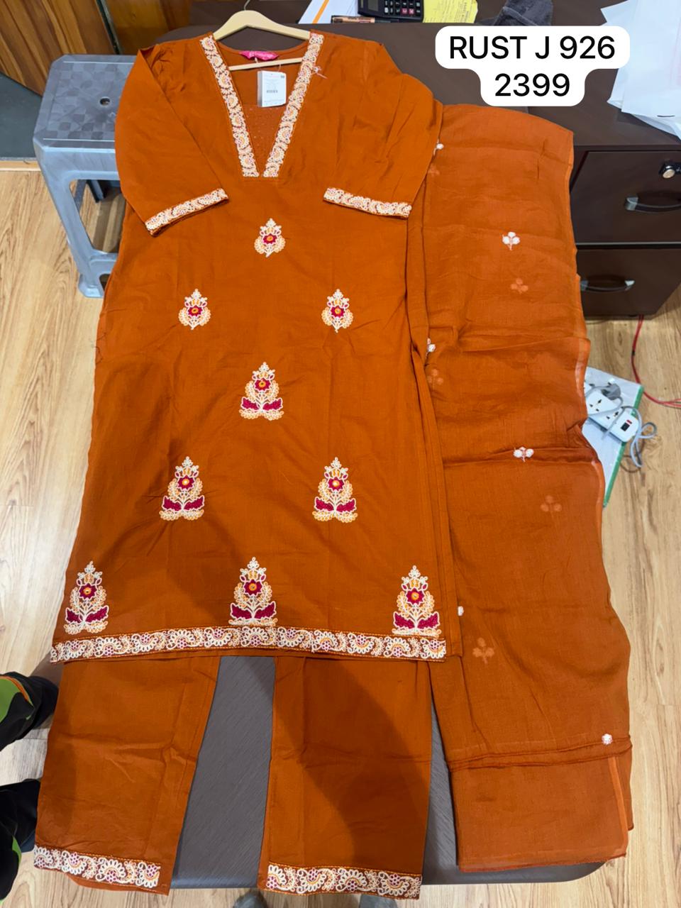 Rust Embroidered Kurta Set for Women with Dupatta | Festive Ethnic Wear Suit