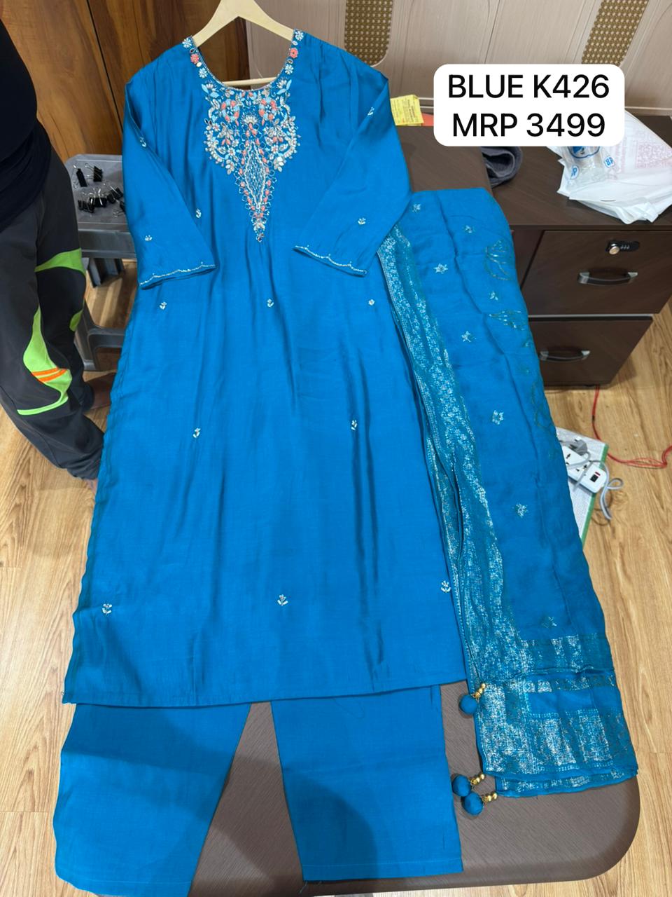 Teal Blue Embroidered Kurta Set for Women with Dupatta | Premium Festive Ethnic Wear