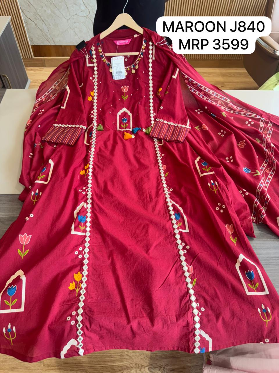Maroon Embroidered Anarkali Kurta Set for Women with Dupatta | Designer Festive Ethnic Wear