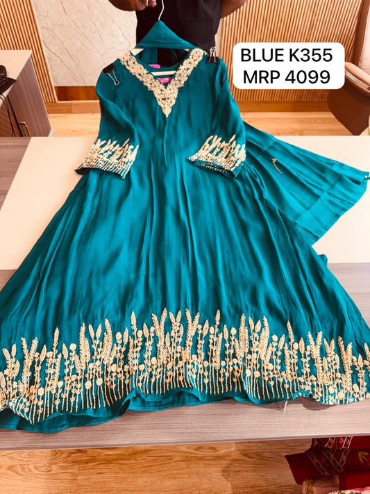 Teal Blue Embroidered Anarkali Dress with Dupatta – Women’s Ethnic Festive Wear