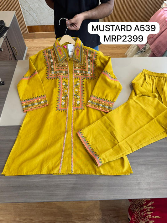 Mustard Yellow Embroidered Kurta Set with Matching Pants – Women’s Casual & Semi-Formal Wear