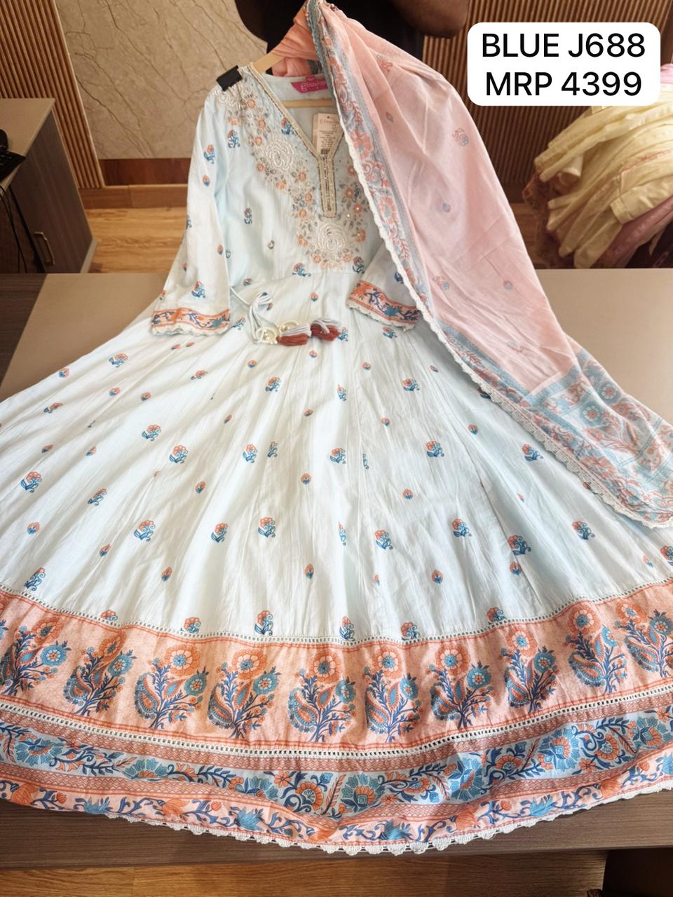 Pastel Blue Floral Embroidered Anarkali Dress with Pink Dupatta – Women’s Semi-Formal Ethnic Wear