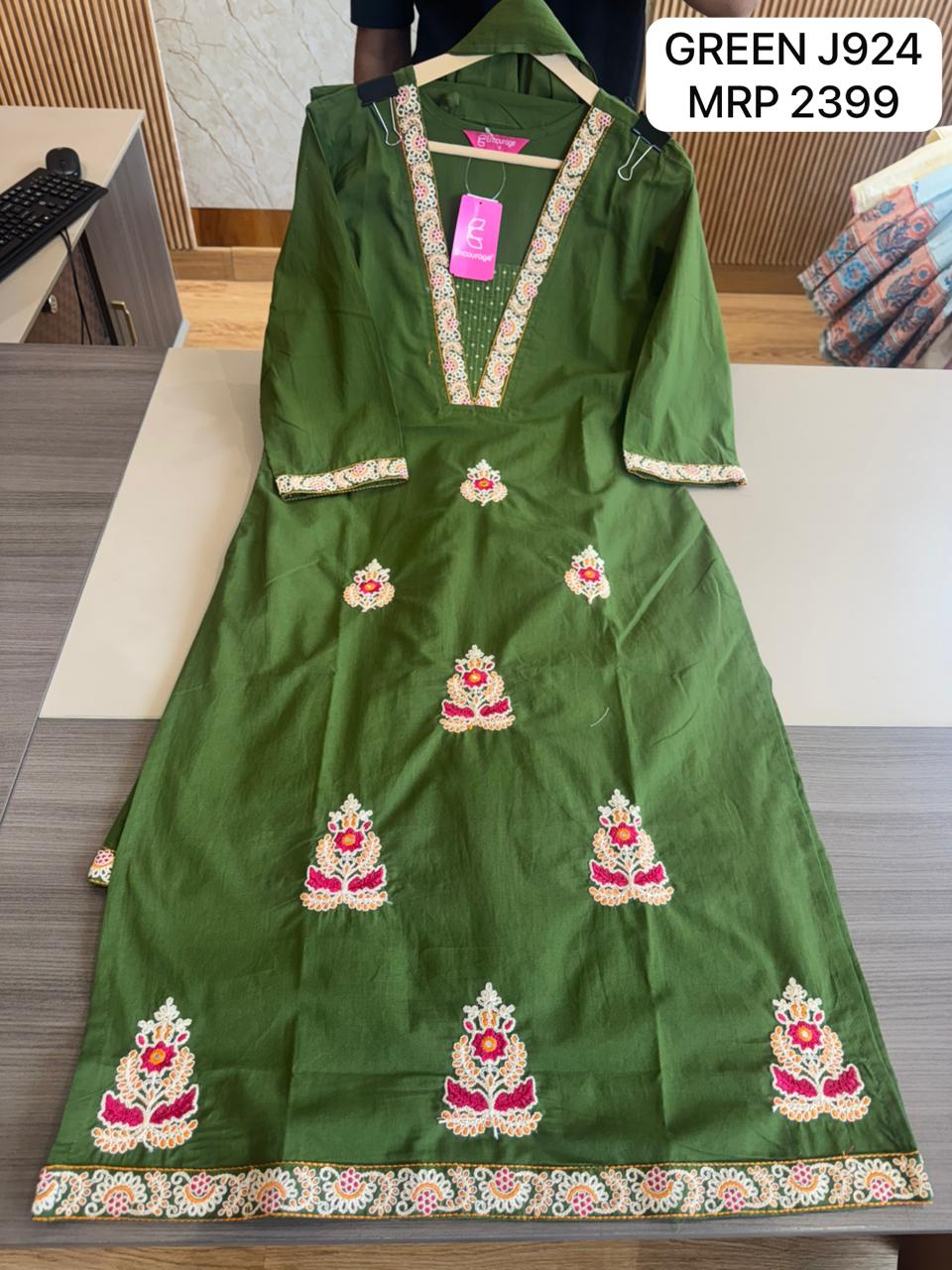 Green A-Line Embroidered Kurti for Women – Casual & Semi-Formal Ethnic Wear