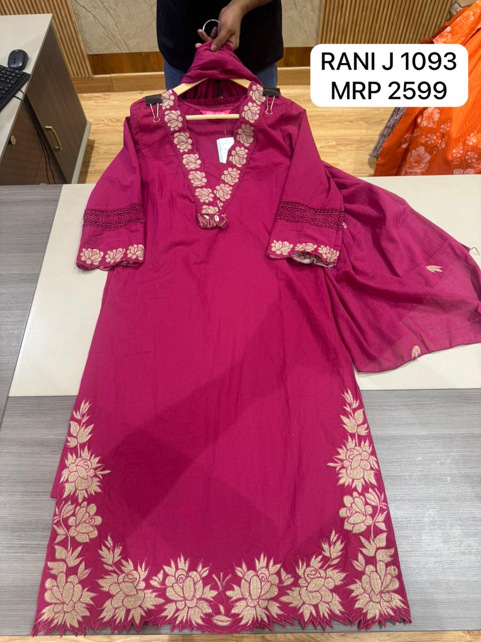 Rani Pink Embroidered Kurta Set with Dupatta for Women | Elegant Ethnic Wear