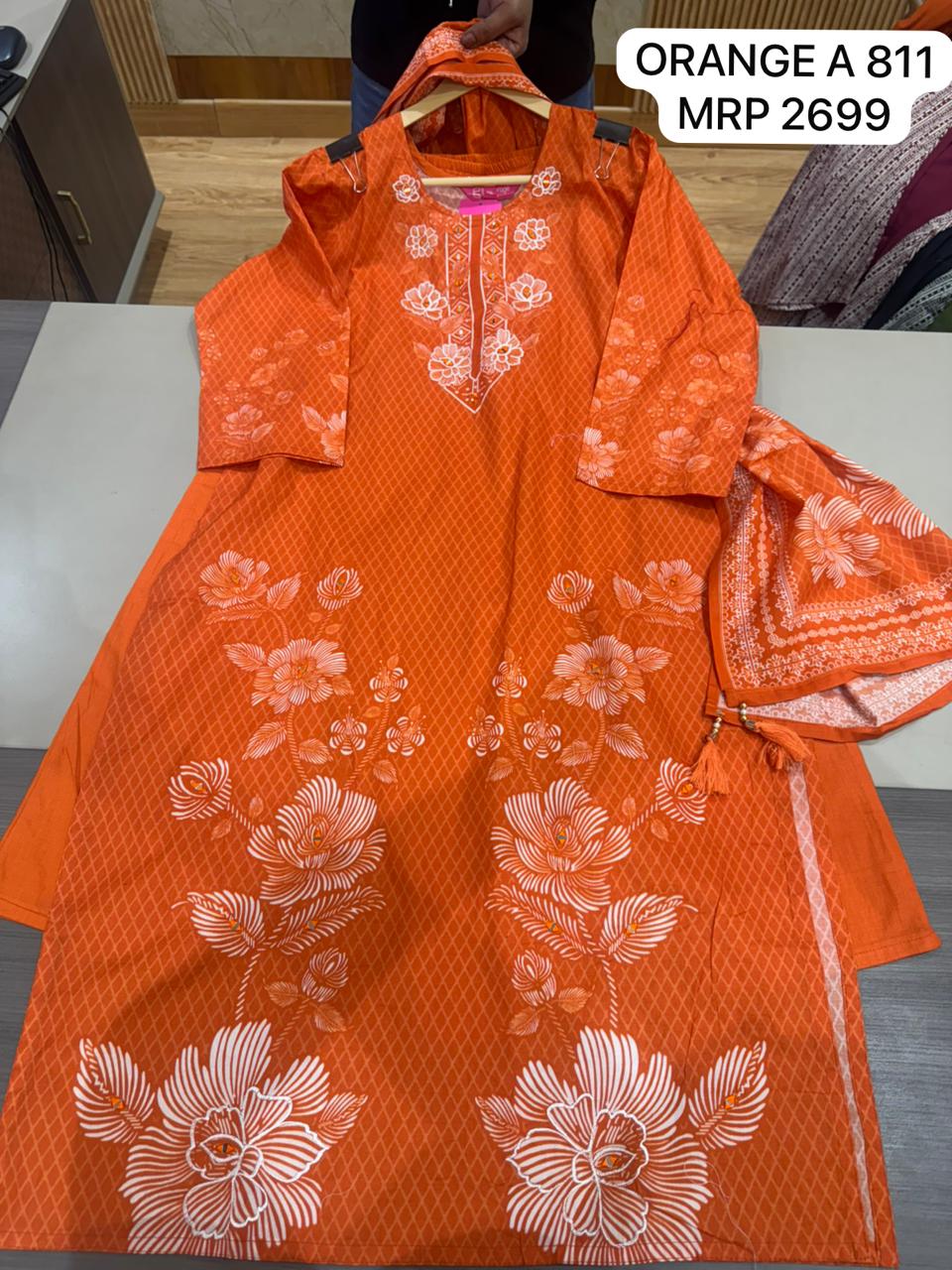 Orange Floral Printed Kurta Set with Dupatta for Women | Ethnic Wear
