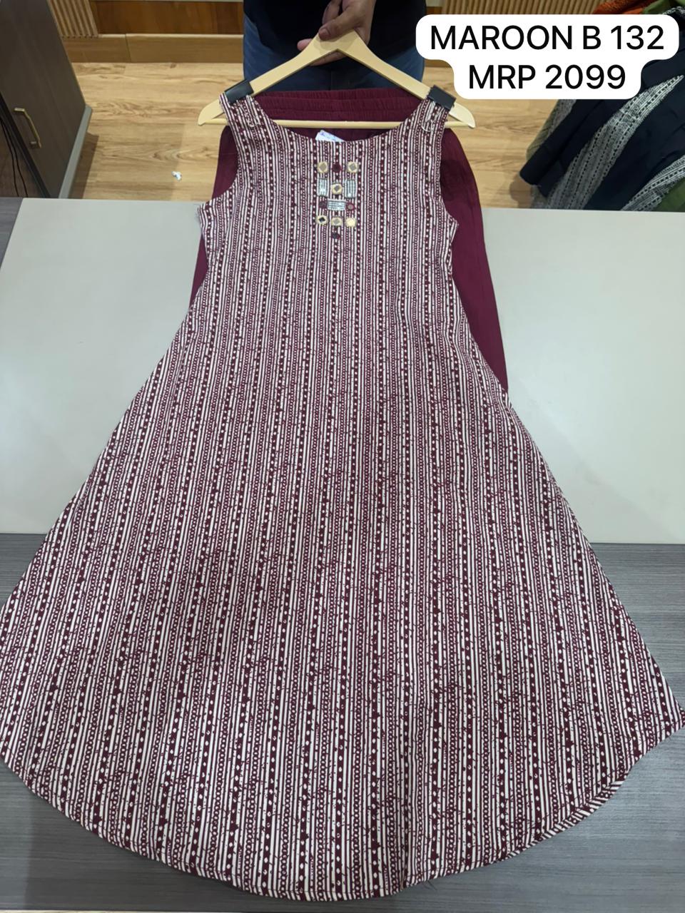 Maroon Printed Sleeveless Anarkali Kurti for Women | Casual Ethnic Wear