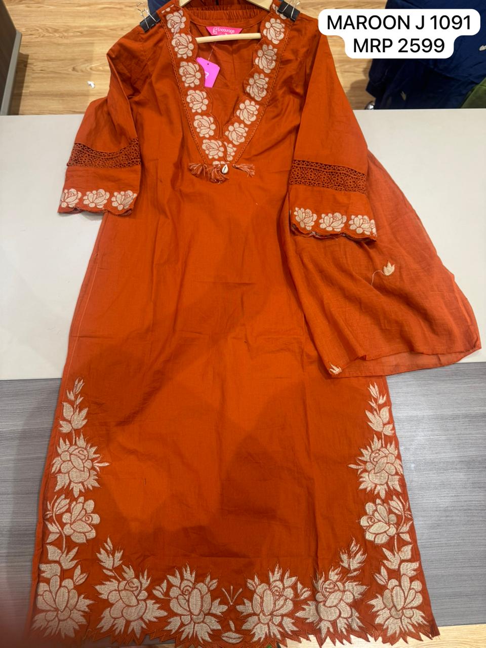 Maroon Embroidered Kurta Set with Dupatta for Women