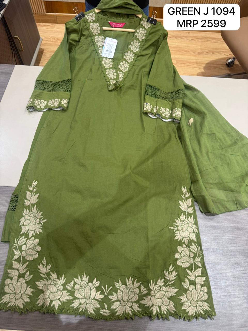 Olive Green Embroidered Kurta Set with Dupatta for Women