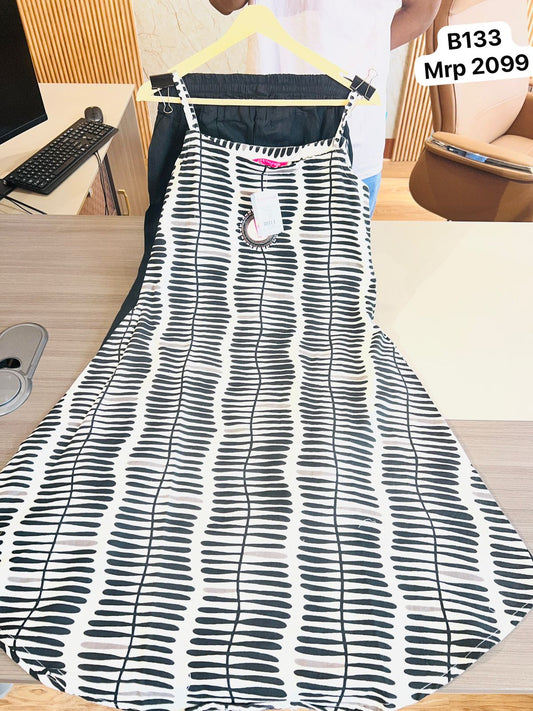 Women Black & White Printed Sleeveless Dress with Pants | Stylish Co-Ord Set