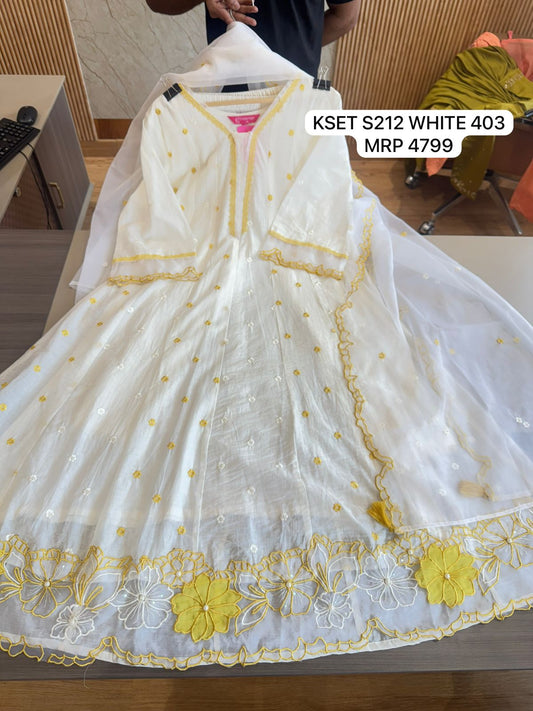 Women White Embroidered Anarkali Kurta Set with Dupatta | Premium Festive Ethnic Wear