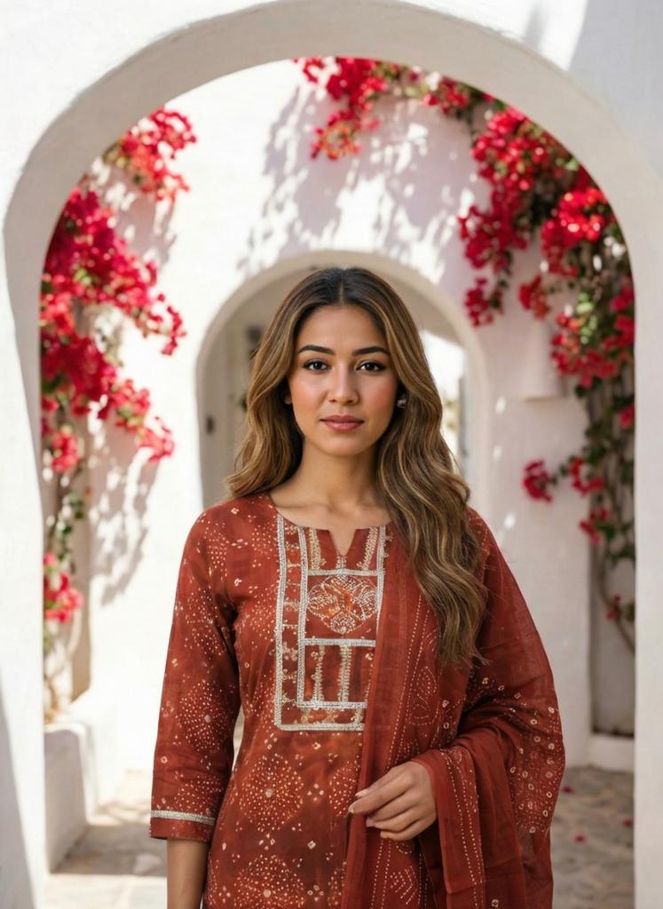 Women Onion Printed Cotton Kurta Pant Dupatta Set