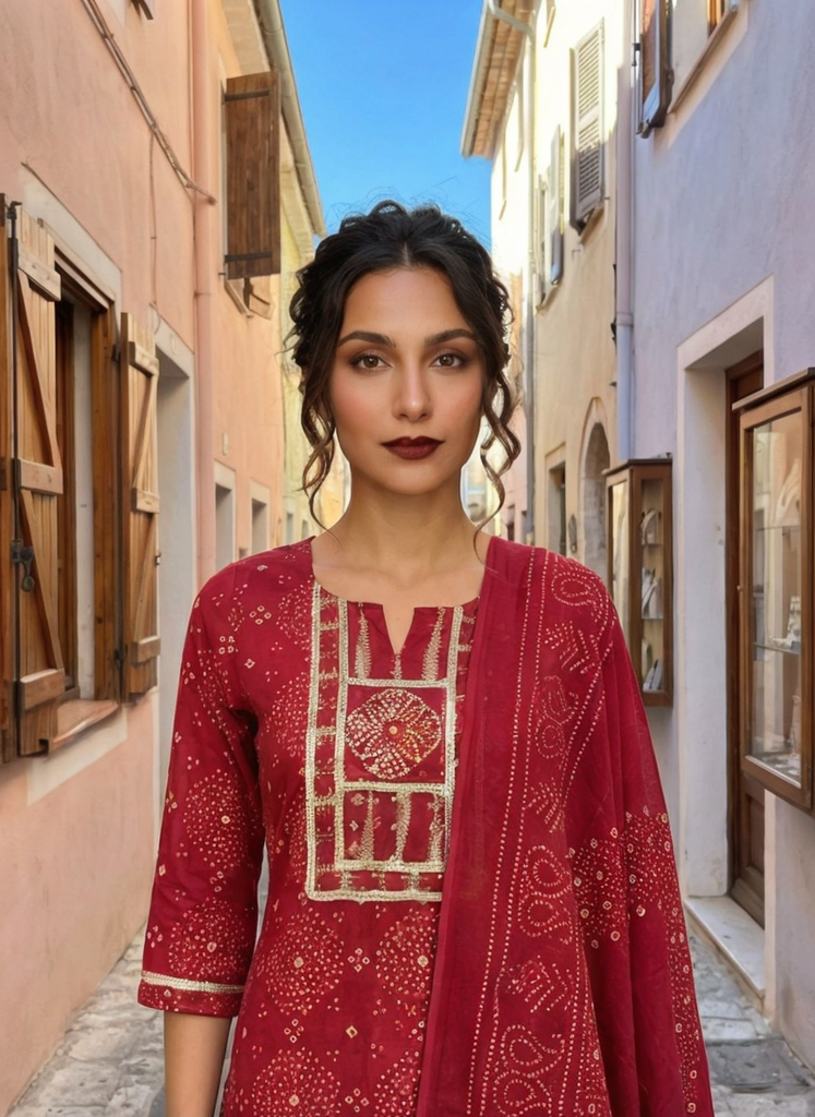 Women Pink Printed Cotton Kurta Pant Dupatta Set